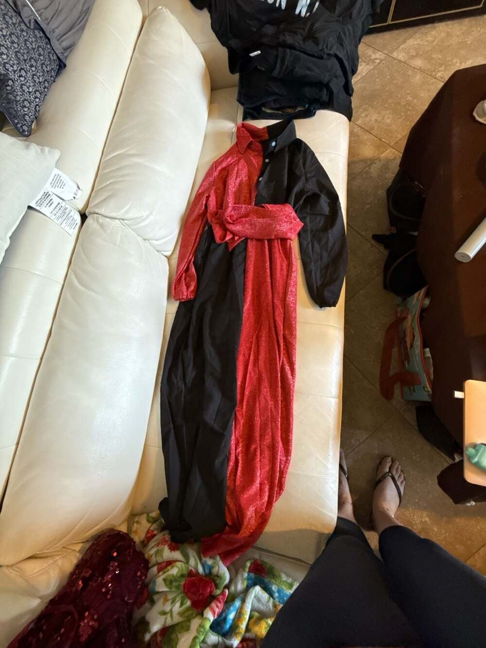 Red and Black Metallic Two-Tone Long Sleeve Collared Jumpsuit/Costume